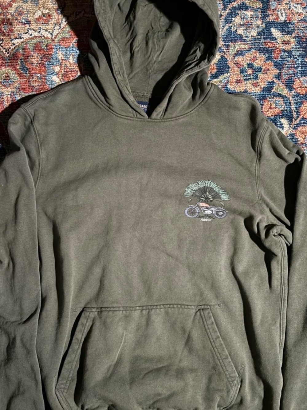 Roark Olive Green Hoodie with Motorcycle Graphic